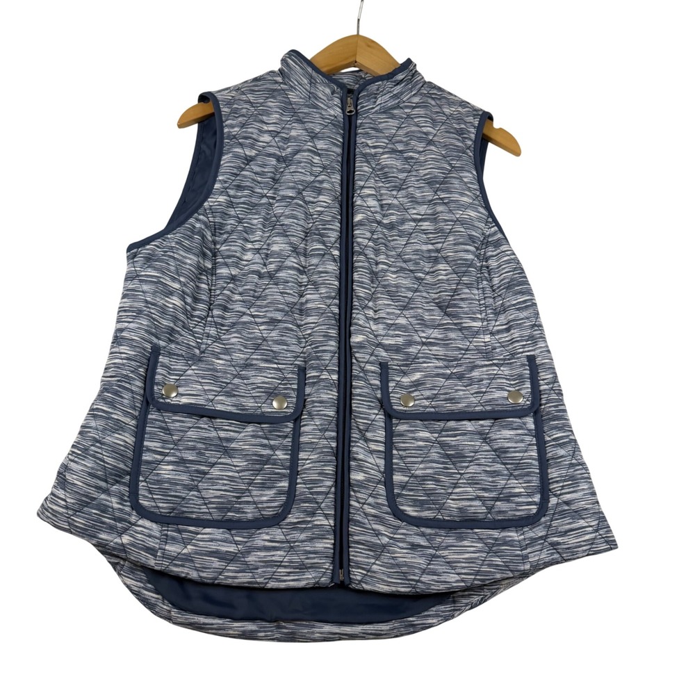 Croft‎ & Barrow Womens Petite M Quilted Vest Blue White Space Dye Zip WC73Z307EP
